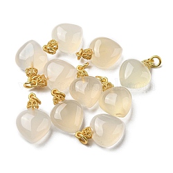 Pendentifs naturelles en agate blanche, breloques coeur avec anneaux en laiton, couleur or mat, 19x13x8mm, Trou: 3mm