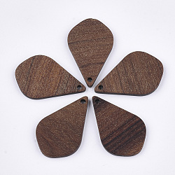 Ciondoli in legno, lacrima, sella marrone, 28x18x2.5~3mm, Foro: 1.6 mm