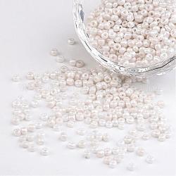 Perles de bricolage artisanales perles de rocaille de verre rondes lustrées de 8/0 couleurs opaques, blanc, taille: environ 3mm de diamètre, Trou: 1 mm, environ 1101 pcs/50 g