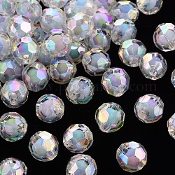 Transparente Acryl Perlen, Perle in Perlen, AB Farbe, facettiert, Runde, Kornblumenblau, 9.5x9.5 mm, Bohrung: 2 mm, ca. 1041 Stk. / 500 g