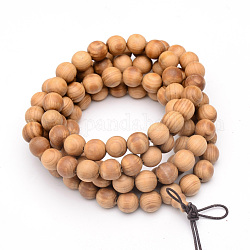 Gioielli buddisti stile avvolgente 5-loop, braccialetti / collane con perle di cedro rosso occidentale, tondo, sabbia marrone, 34-5/8 pollice (88 cm)