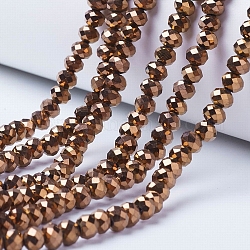 Chapelets de perles en verre transparent électrolytique, plein plaqué, facette, rondelle, cuivre plaqué, 4x3mm, Trou: 0.4mm, Environ 123~127 pcs/chapelet, 16.5~16.9 pouce (42~43 cm)