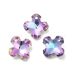 Electroplated Glass Pendants, Back Plated, Faceted, Clover Charms, Plum, 14x14x6mm, Hole: 1.2mm