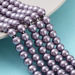 Hebras redondas de perlas de vidrio teñido ecológico, Grado A, cordón de algodón rosca, púrpura medio, 6mm, agujero: 1.2~1.5 mm, aproximamente 72 pcs / cadena, 15 pulgada