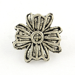 Flower Tibetan Style Alloy Shank Buttons, Antique Silver, 14x14x5mm, Hole: 2.5mm, about 450pcs/1000g