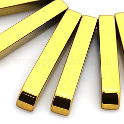 非磁性の合成ヘマタイト長方形ビーズ  グレードAAA  黄金メッキ  12~29x4x3.5mm  穴：1mm  約13個/連  2.1インチ