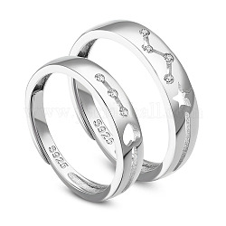 Регулируемые кольца Shegrace из стерлингового серебра с родиевым покрытием, 925 шт., с ааа класс фианитами, звезды и сердца, платина, Размер 9, 19 мм, Размер 6, 16.86 мм