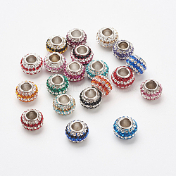 Österreichische Kristall europäischen Perlen, Großloch perlen, 925 Kern aus Sterlingsilber, Rondell, Mischfarbe, 11x7.5 mm, Bohrung: 4.5 mm
