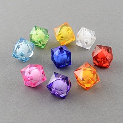 Mixed Color Transparent Acrylic Faceted Cube Beads, Bead in Bead, 20x19x19mm, Hole: 3mm