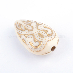 Perles acryliques de placage de larme, métal doré enlaça, beige, 18x11.5x7.5mm, Trou: 1.5mm