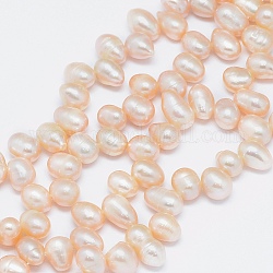Natural Cultured Freshwater Pearl Beads Strands, Potato, PeachPuff, 7~10x6~7mm, Hole: 0.8mm, about 65pcs/strand, 13.7 inch(35cm)