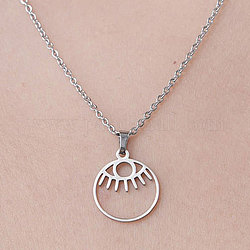 201 Stainless Steel Hollow Eye Pendant Necklace, Stainless Steel Color, 17.72 inch(45cm)