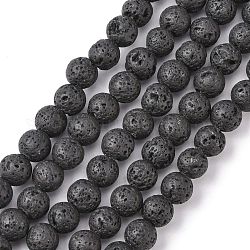 Brins de perles de pierre de lave naturelle, ronde, noir, 8mm, Trou: 2mm, Environ 47 pcs/chapelet, 15 pouce