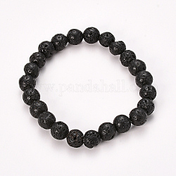 Braccialetti elasticizzati con perline in pietra lavica naturale, tondo, 2-1/8 pollice (55 mm), perline:10mm