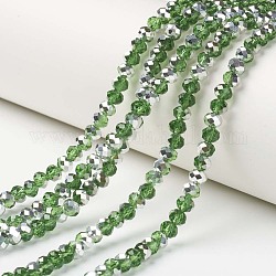 Electroplate Transparent Glass Beads Strands, Half Silver Plated, Faceted, Rondelle, Lime Green, 8x6mm, Hole: 1mm, about 72pcs/strand, 16.14 inch(41cm)