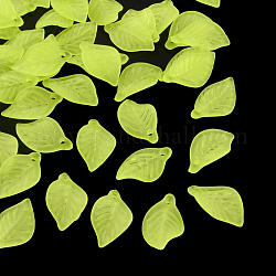 Transparent Acrylic Pendants, Frosted, Leaf, Lime Green, 18x11x3mm, Hole: 2mm, about 1877pcs/500g