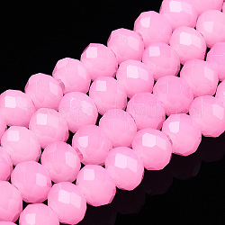 Backlackierte Perlenstränge aus imitiertem Jadeglas, facettierte Rondelle, neon rosa , 6x5 mm, Bohrung: 1.2 mm, ca. 85 Stk. / Strang, 16.73'' (42.5 cm)