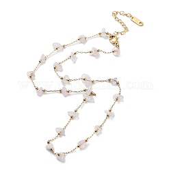 Natural Rose Quartz Chips Beaded Chain Necklace, with Golden 316 Surgical Stainless Steel Chains, 15.55~15.75 inch(39.5~40cm)