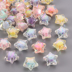 Transparent Acrylic Beads, Bead in Bead, AB Color, Faceted, Star, Mixed Color, 14x15x8.5mm, Hole: 2mm