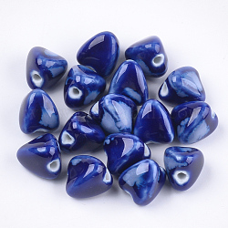 Perles en porcelaine manuelles, fantaisie porcelaine émaillée antique, zongzi, bleu, 15x14x14mm, Trou: 3mm