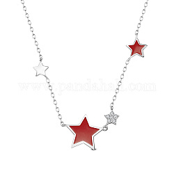 Shegrace 925 colliers à pendentif en argent sterling, avec résine époxy et zircone, étoiles du nord, platine, rouge, 15.75 pouce (40 cm), étoiles: 13 mm