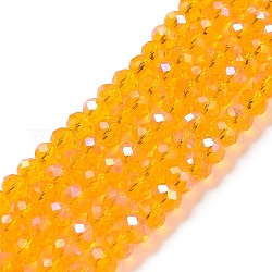 Chapelets de perles en verre électroplaqué, demi arc-en-ciel plaqué, facette, rondelle, or, 3.5x3mm, Trou: 0.4mm, Environ 123~127 pcs/chapelet, 13.7~14.1 pouce (35~36 cm)