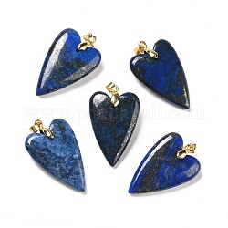 Naturales lapis lazuli colgantes, con fornituras de latón chapado en oro, Plateado de larga duración, teñido, corazón, 32~34x20x8mm, agujero: 4x4 mm