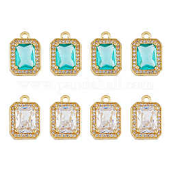 DICOSMETIC 8Pcs 2 Colors Octagon Rectangle Brass Micro Pave Cubic Zirconia Charms, Cadmium Free & Nickel Free & Lead Free, Real 18K Gold Plated, Mixed Color, 14x9.5x5mm, Hole: 1.5mm, about 4pcs/color