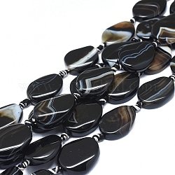 Fili di perline di agata naturale / agata a strisce, tinti e riscaldato, lacrima contorta, nero, 25~27x19~21x6~7mm, Foro: 1.6 mm, circa 13pcs/filo, 16.54 pollice (42 cm)