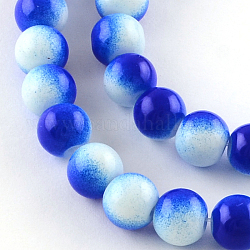 Chapelets de perles en verre peint au four bicolores, ronde, bleu, 8mm, Trou: 1.3~1.6mm, Environ 104 pcs/chapelet, 32.7 pouce