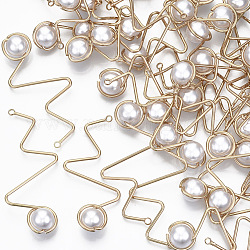 ABS Plastic Imitation Pearl Big Wire Wrapped Pendants, with Light Gold Plated Brass Wire, Creamy White, 55x25~26x10mm, Hole: 1.8mm