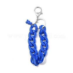 Porte-clés en chaîne gourmette en acrylique, avec breloque ours en résine et porte-clés fendus en alliage, bleu royal, 17.7~18 cm