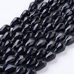 Chapelets de perles en verre, facette, larme, noir, 15x10mm, Trou: 2mm, Environ 48 pcs/chapelet, 27.56 pouce (70 cm)