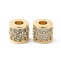 Perle di zirconi cubici trasparenti in micro pavè di ottone, colonna, vero placcato oro 18k, 8x7mm, Foro: 3.5 mm