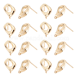 ARRICRAFT 10 Pairs Brass Stud Earring Findings, with Vertical Loops, Twist Rhombus, Real 14K Gold Plated, 14x10mm, Hole: 0.9mm, Pin: 1mm