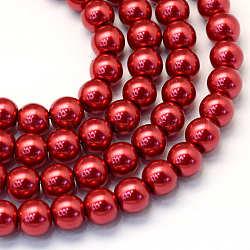 Cottura dipinto di perle di vetro perlato fili di perline rotondo, firebrick, 6~7mm, Foro: 1 mm, circa 145pcs/filo, 31.4 pollice