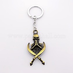 Vintage Zinc Alloy Skull Keychain, with Platinum Plated Iron Key Rings and Chains, Antique Bronze, 110mm