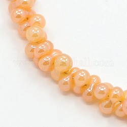 Imitation Jade Electroplate Glass Beads Strands, Pearl Luster Plated, Bone, Light Salmon, 2x4mm, Hole: 1mm, about 300pcs/strand, 19.2inch