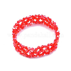 Braccialetto elastico con perline di vetro bling, braccialetto di fiori intrecciati per le donne, rosso, diametro interno: 2 pollice (5 cm)