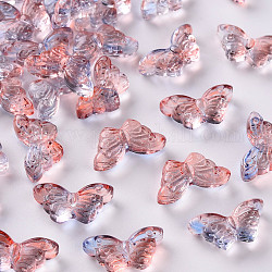 Zweifarbiges transparentes sprühlackiertes Glas, Schmetterling, Licht Lachs, 8x15x4.5 mm, Bohrung: 1 mm