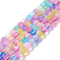 Chapelets de perles en pierre de lune synthétique, mat, ronde, colorées, 10mm, Trou: 1mm, Environ 38~40 pcs/chapelet, 14.96''~15.16'' (38~38.5 cm)