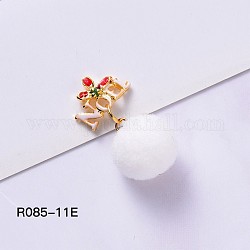 Christmas Theme Alloy Enamel , Nail Care Decoration, with Fabric Ball, Word NOEL, White, Real 18K Gold Plated, 25x11mm