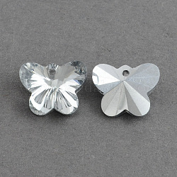 Papillon électrolytique pendentifs en verre, fond argenté, facette, clair, 12x15x7mm, Trou: 1mm