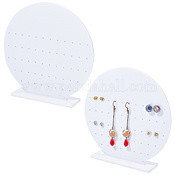 Boucle d'oreille acrylique présentoirs, détachable, ronde, blanc, produit fini: 16.5x3.8x16.5cm, Trou: 2mm, 2 pièces / kit
