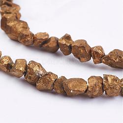 Elettrodeposte pirite naturale filamenti di perline, pepite, oro placcato, 1.5~5x3~6mm, Foro: 1 mm, circa 15.3~15.7 pollice