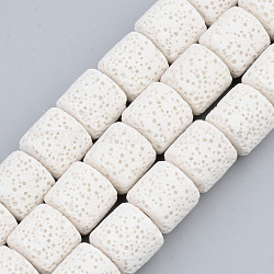 Brins de perles de pierre de lave synthétique, teinte, colonne, blanc crème, 10x10mm, Trou: 2mm, Environ 39 pcs/chapelet, 15.35 pouce (39 cm)