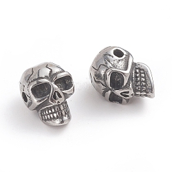 Perles en 304 acier inoxydable pour halloween, tête crâne, argent antique, 13.8x9.5x9mm, Trou: 1.8mm