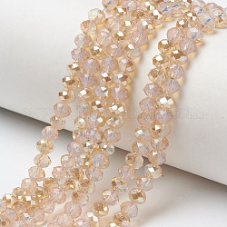 Electroplate Glass Beads Strands, Imitation Jade Beads, Half Plated, Rainbow Plated, Faceted, Rondelle, PeachPuff, 4x3mm, Hole: 0.4mm, about 123~127pcs/strand, 16.5~16.9 inch(42~43cm)