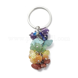 Porte-clés en perles de pierre précieuse naturelle sur le thème du chakra, avec accessoires en 304 acier inoxydable, platine, 6.5 cm