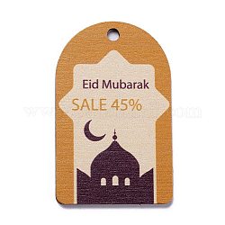 Eid Mubarak Thema Holzanhänger, mit Masjid-Muster, Halb oval, dunkelorange, 67x42x2 mm, Bohrung: 5 mm